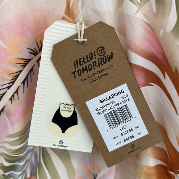 NWT Billabong island calling body’s one piece swimsuit. Size L. Beige floral - Picture 8 of 9